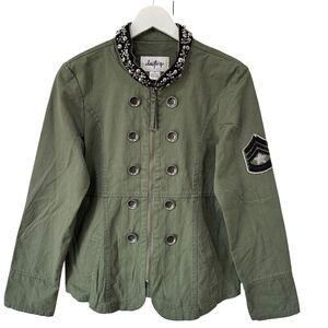 Daytrip Women's Buckle Military Jacket Olive Green Embellished Zipper Medium New